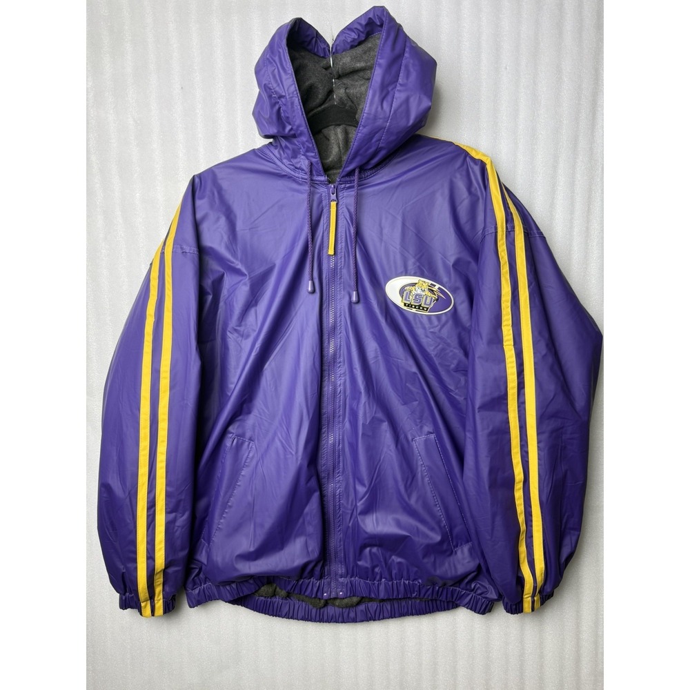 Vintage LSU Tigers Rain Jacket Mens L Purple Logo Athletic Football NCAA ESSEX